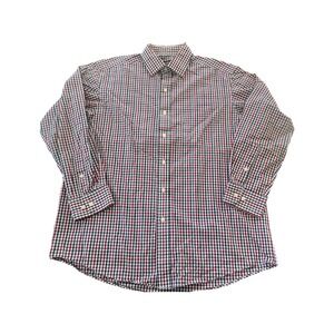 Club Room Button Down Long Sleeve Check‎ Red Blue Shirt Size L Business Casual